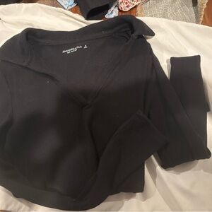 Abercrombie & Fitch Black Ribbed V-Neck Bodysuit